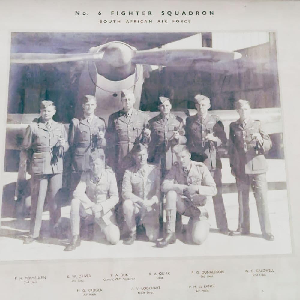 Fred Duk's No. 6 Fighter Squadron, South African Air Force - he is listed as Captain, O.C. Squadron.